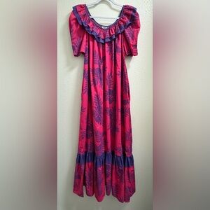Hilo Hattie Maxi Dress Tropical Floral Tiki Luau Hawaiian Pockets Womens Large